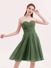 Col en Cœur Longueur de Genou Mousseline Robe Demoiselle d'honneur Olive Verte