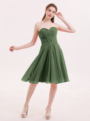Col en Cœur Longueur de Genou Mousseline Robe Demoiselle d'honneur Olive Verte