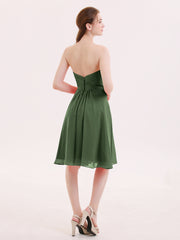 Col en Cœur Longueur de Genou Mousseline Robe Demoiselle d'honneur Olive Verte