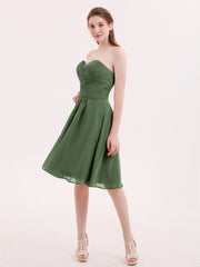 Col en Cœur Longueur de Genou Mousseline Robe Demoiselle d'honneur Olive Verte
