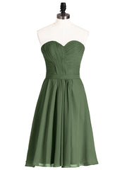 Col en Cœur Longueur de Genou Mousseline Robe Demoiselle d'honneur Olive Verte