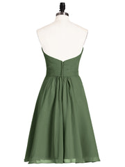 Col en Cœur Longueur de Genou Mousseline Robe Demoiselle d'honneur Olive Verte Grande Taille
