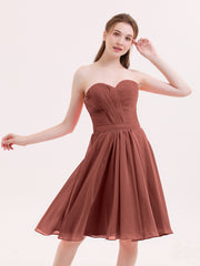 Col en Cœur Longueur de Genou Mousseline Robe Demoiselle d'honneur terracotta