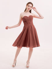 Col en Cœur Longueur de Genou Mousseline Robe Demoiselle d'honneur terracotta