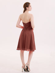 Col en Cœur Longueur de Genou Mousseline Robe Demoiselle d'honneur terracotta Grande Taille