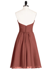 Col en Cœur Longueur de Genou Mousseline Robe Demoiselle d'honneur terracotta