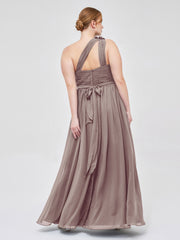 Une Épaule Florale Mousseline Robes Avec Poche Dusk Grande Taille