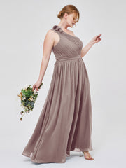 Une Épaule Florale Mousseline Robes Avec Poche Dusk Grande Taille