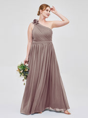 Une Épaule Florale Mousseline Robes Avec Poche Dusk Grande Taille