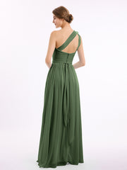 Une Épaule Florale Mousseline Robes Avec Poche Olive Verte