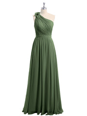 Une Épaule Florale Mousseline Robes Avec Poche Olive Verte Grande Taille