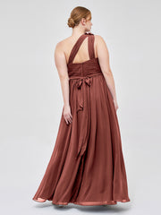 Une Épaule Florale Mousseline Robes Avec Poche terracotta Grande Taille