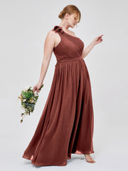 Une Épaule Florale Mousseline Robes Avec Poche terracotta Grande Taille