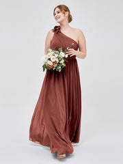 Une Épaule Florale Mousseline Robes Avec Poche terracotta Grande Taille