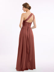Une Épaule Florale Mousseline Robes Avec Poche terracotta