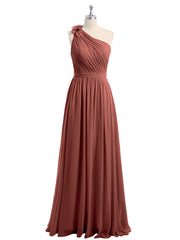 Une Épaule Florale Mousseline Robes Avec Poche terracotta Grande Taille