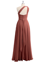 Une Épaule Florale Mousseline Robes Avec Poche terracotta Grande Taille