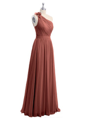 Une Épaule Florale Mousseline Robes Avec Poche terracotta Grande Taille