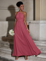 Licou Mousseline Robes Longues Pour Demoiselles d'Honneur Cannelle Rose Grande Taille
