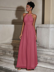 Licou Mousseline Robes Longues Pour Demoiselles d'Honneur Cannelle Rose
