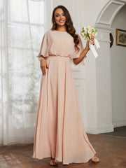 Hors De l'Épaule Mousseline Longueur Complète Robe Rose Perle Grande Taille