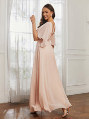 Hors De l'Épaule Mousseline Longueur Complète Robe Rose Perle Grande Taille