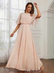 Hors De l'Épaule Mousseline Longueur Complète Robe Rose Perle Grande Taille