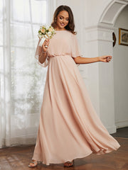 Hors De l'Épaule Mousseline Longueur Complète Robe Rose Perle Grande Taille
