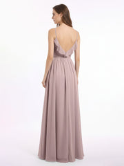 Spaghetti Bretelle Mousseline Tenues De Demoiselle d'honneur Avec Col En V Vintage Mauve