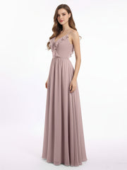 Spaghetti Bretelle Mousseline Tenues De Demoiselle d'honneur Avec Col En V Vintage Mauve