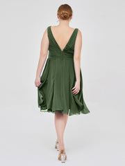 Robe Courte Mousseline avec Col en V Olive Verte Grande Taille
