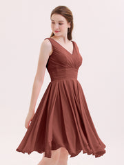 Robe Courte Mousseline avec Col en V terracotta