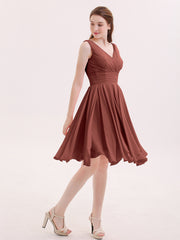 Robe Courte Mousseline avec Col en V terracotta