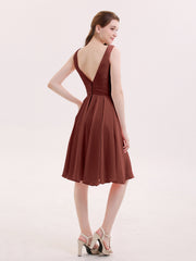 Robe Courte Mousseline avec Col en V terracotta
