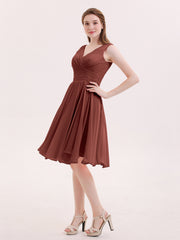 Robe Courte Mousseline avec Col en V terracotta