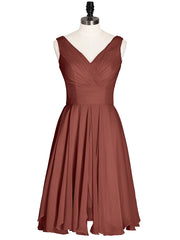 Robe Courte Mousseline avec Col en V terracotta