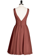 Robe Courte Mousseline avec Col en V terracotta
