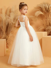 Robe de Fille en Tulle et Dentelle Florale avec Longueur au Sol