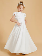 Robe de Fille à Volants et Col en Scoop avec Manches Flottantes