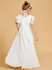 Robe de Fille à Volants et Col en Scoop avec Manches Flottantes