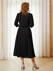 Robe de A-ligne en Mousseline et Dentelle à Col Illusion Longueur de Mollet Noir Grande Taille
