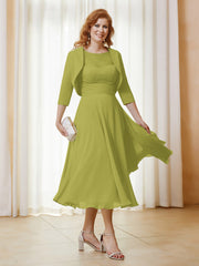 Robe de A-ligne en Mousseline et Dentelle à Col Illusion Longueur de Mollet Trèfle Grande Taille
