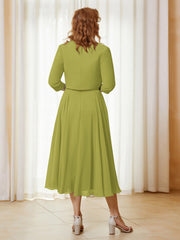Robe de A-ligne en Mousseline et Dentelle à Col Illusion Longueur de Mollet Trèfle Grande Taille