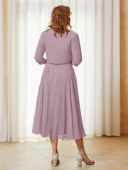 Robe de A-ligne en Mousseline et Dentelle à Col Illusion Longueur de Mollet Dusk