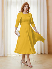 Robe de A-ligne en Mousseline et Dentelle à Col Illusion Longueur de Mollet Souci Grande Taille