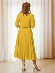 Robe de A-ligne en Mousseline et Dentelle à Col Illusion Longueur de Mollet Souci