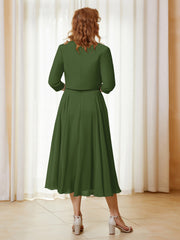 Robe de A-ligne en Mousseline et Dentelle à Col Illusion Longueur de Mollet Mousse Grande Taille