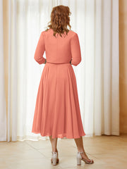 Robe de A-ligne en Mousseline et Dentelle à Col Illusion Longueur de Mollet Pastèque Grande Taille