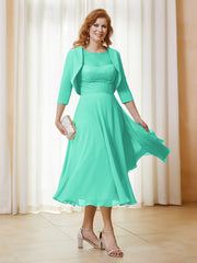 Robe de A-ligne en Mousseline et Dentelle à Col Illusion Longueur de Mollet Spa Grande Taille