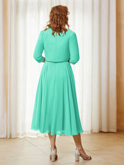 Robe de A-ligne en Mousseline et Dentelle à Col Illusion Longueur de Mollet Spa Grande Taille